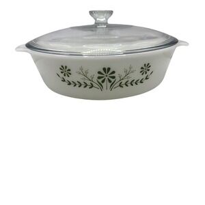 Vtg Milk Glass Baking Dish Made in USA Oven Safe White Round Casserole Lid 5in